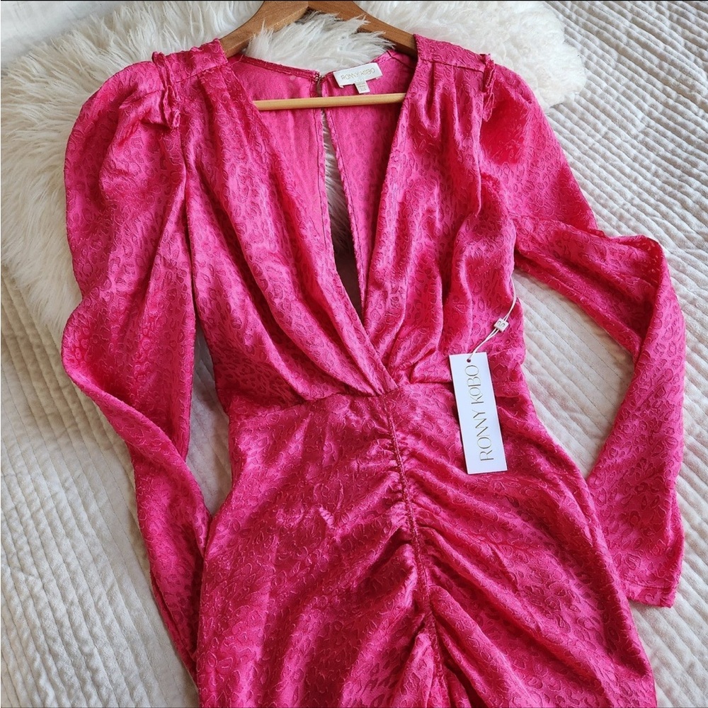 New Ronny Kobo Astrid Pink/Magenta Leopard Burnout Dress, size XS